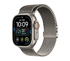 Apple Watch Ultra 4 leasen, mit Milanaise Armband Titan Natur
