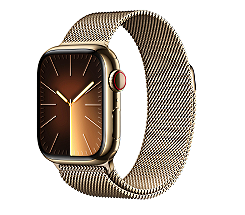 Apple Watch Series 9 GPS + Cellular leasen, 41 mm oder 45 mm Edelstahlgehäuse Gold, Milanaise Armband Gold