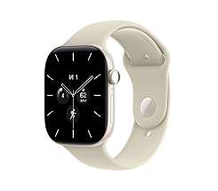 Apple Watch 12 Keramikgehäuse Perlweiß GPS + Cellular leasen, 42 mm oder 46 mm, Sportarmband Sand