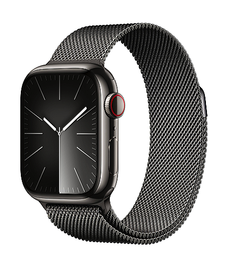 Apple Watch Series 9 GPS + Cellular leasen, 41 mm oder 45 mm Edelstahlgehäuse Graphit, Milanaise Armband Graphit