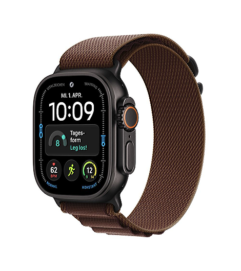 Apple Watch Ultra 4 Schwarz leasen, mit Alpine Loop Armband Burgunder
