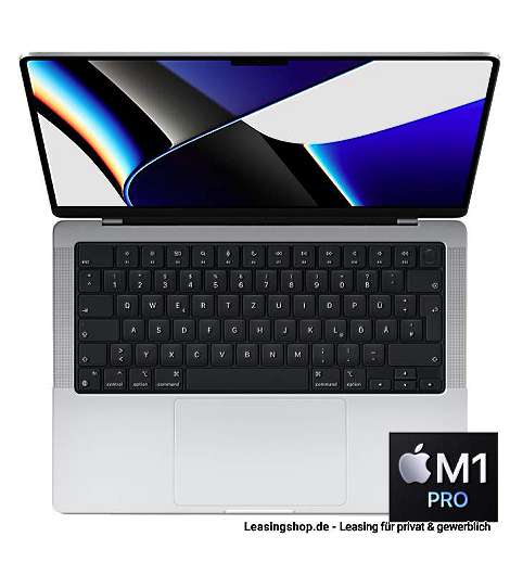 Apple MacBook Pro 14 mit M1 Pro Chip 8-Core, 16 bis 32 GB RAM, 512 GB bis 8TB SSD leasen, Silber MKGR3D/A