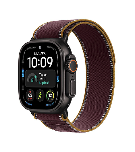 Apple Watch Ultra 4 Schwarz leasen, mit Trail Loop Armband Burgunder